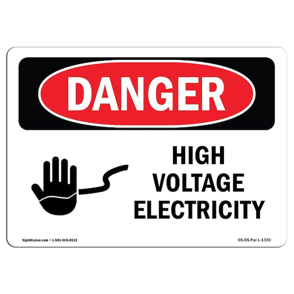 Safety Sign, OSHA Danger, 3.5" Height, 5" Width, High Voltage Electricity, Landscape, 10PK